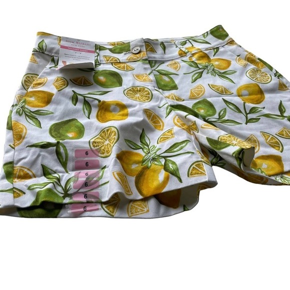 Isaac Mizrahi Lemon Lime Scattered Print Tailored Short Yellow Green Size 6 - Picture 3 of 8